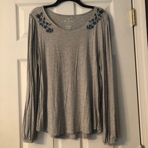 Grey Tee with Flower Embroidery | American Eagle